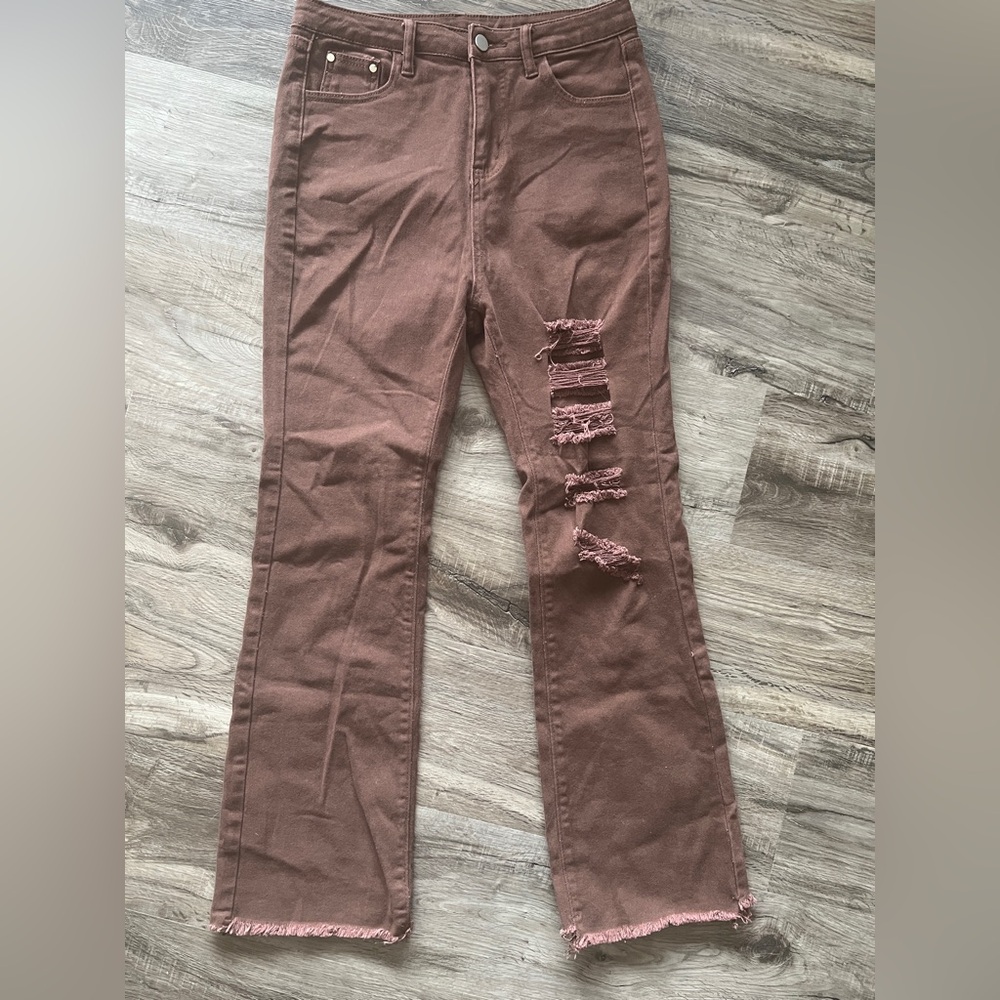 Distressed Brown Flare Jeans